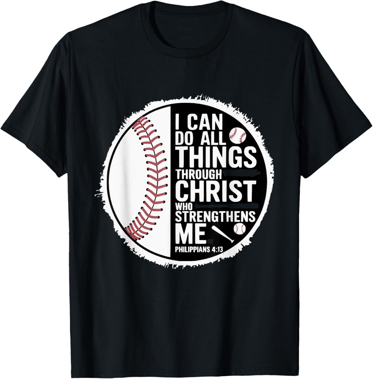 Baseball Player Sports with Christian Bible Verse Theme T-Shirt - T-Shirt | Black
