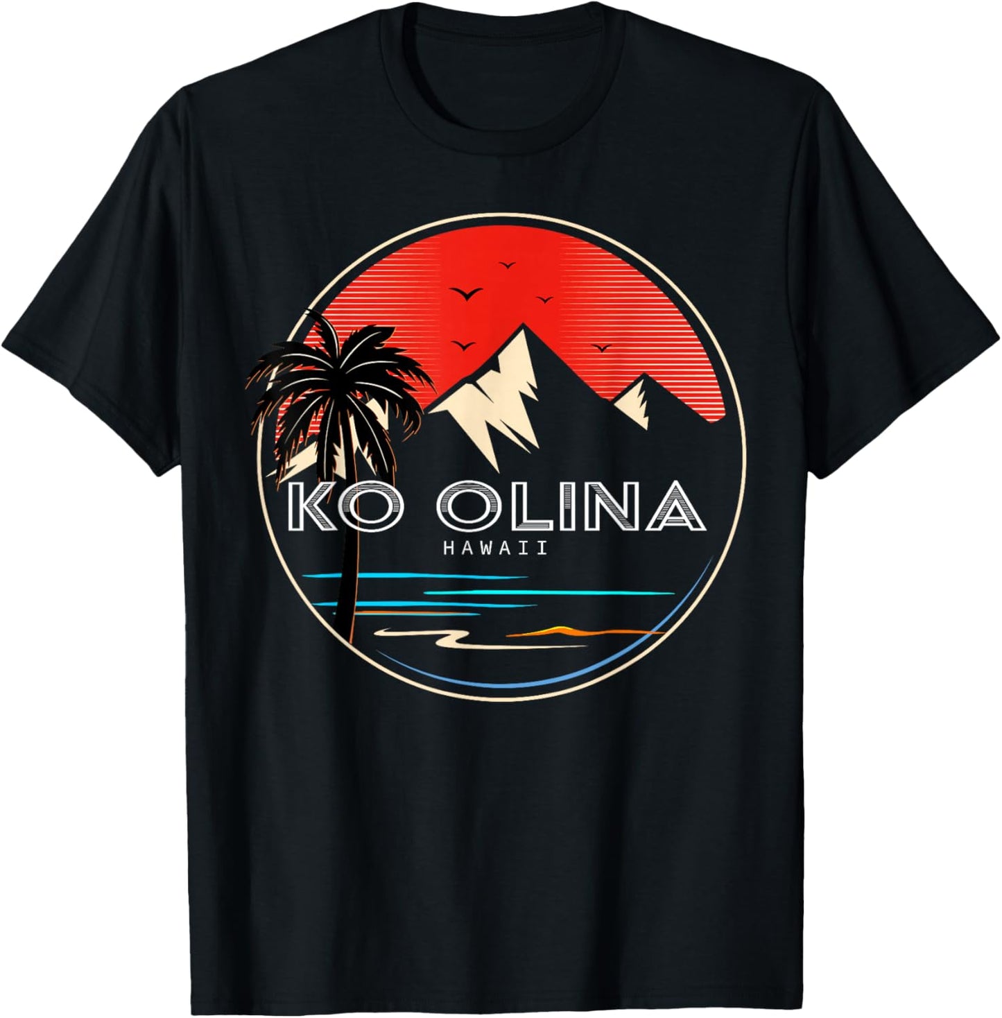 Retro Hawaii Ko Olina Wave Surfing T-Shirt - T-Shirt | Black
