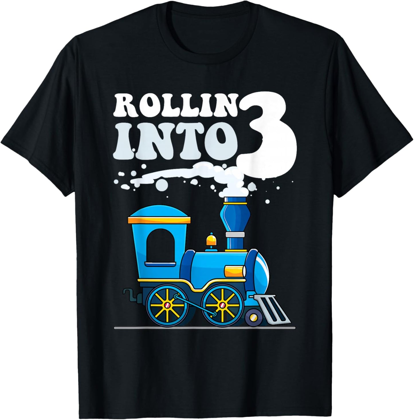 Rollin' Into 3 Train 3rd Birthday Party Three Years Old Boys T-Shirt - T-Shirt | Black