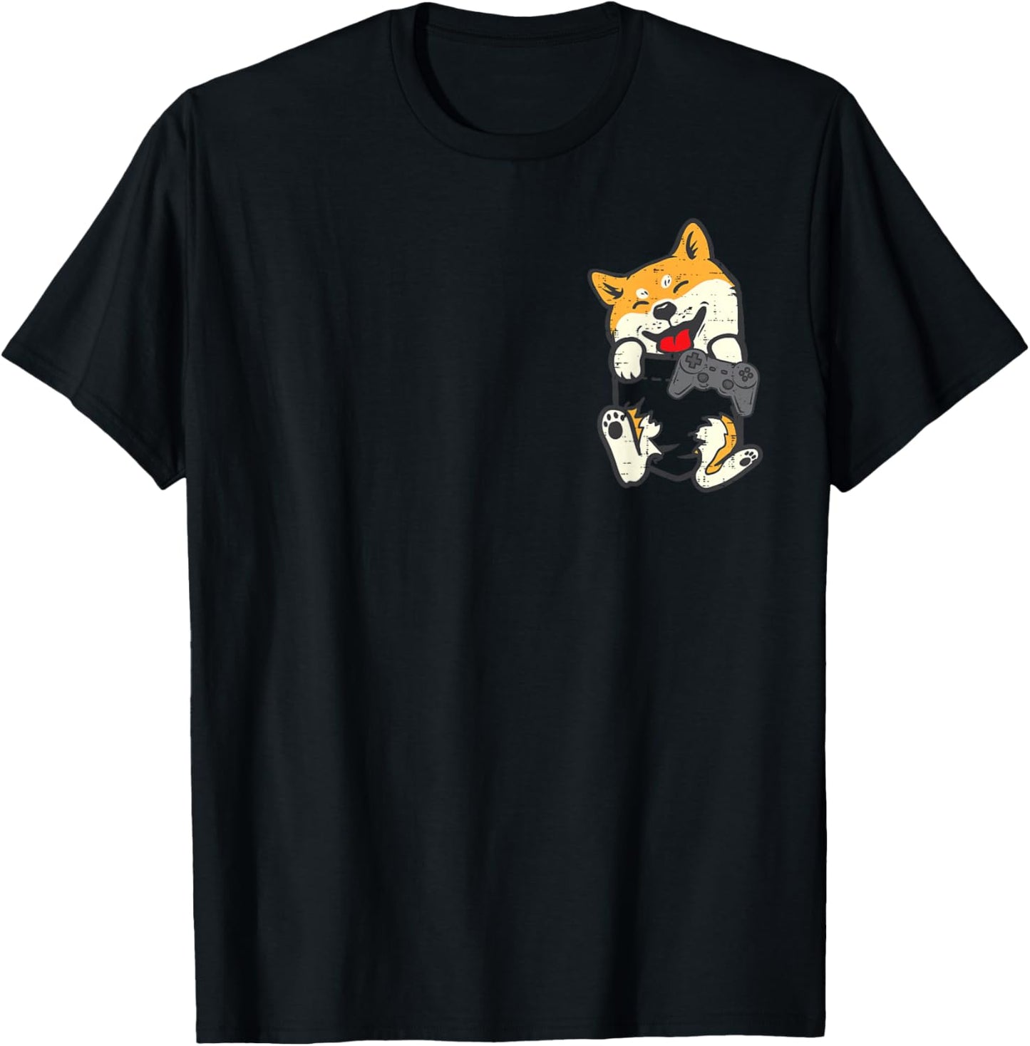 Shiba Inu Dog Gamer Pocket Kawaii Boys Kids Toddler Men Teen T-Shirt - T-Shirt | Black