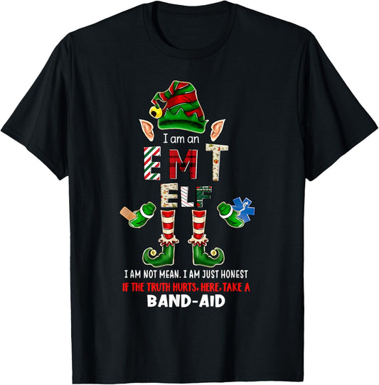 EMT Elf Paramedic Christmas Emergency Medical Nurse T-Shirt - T-Shirt | Black