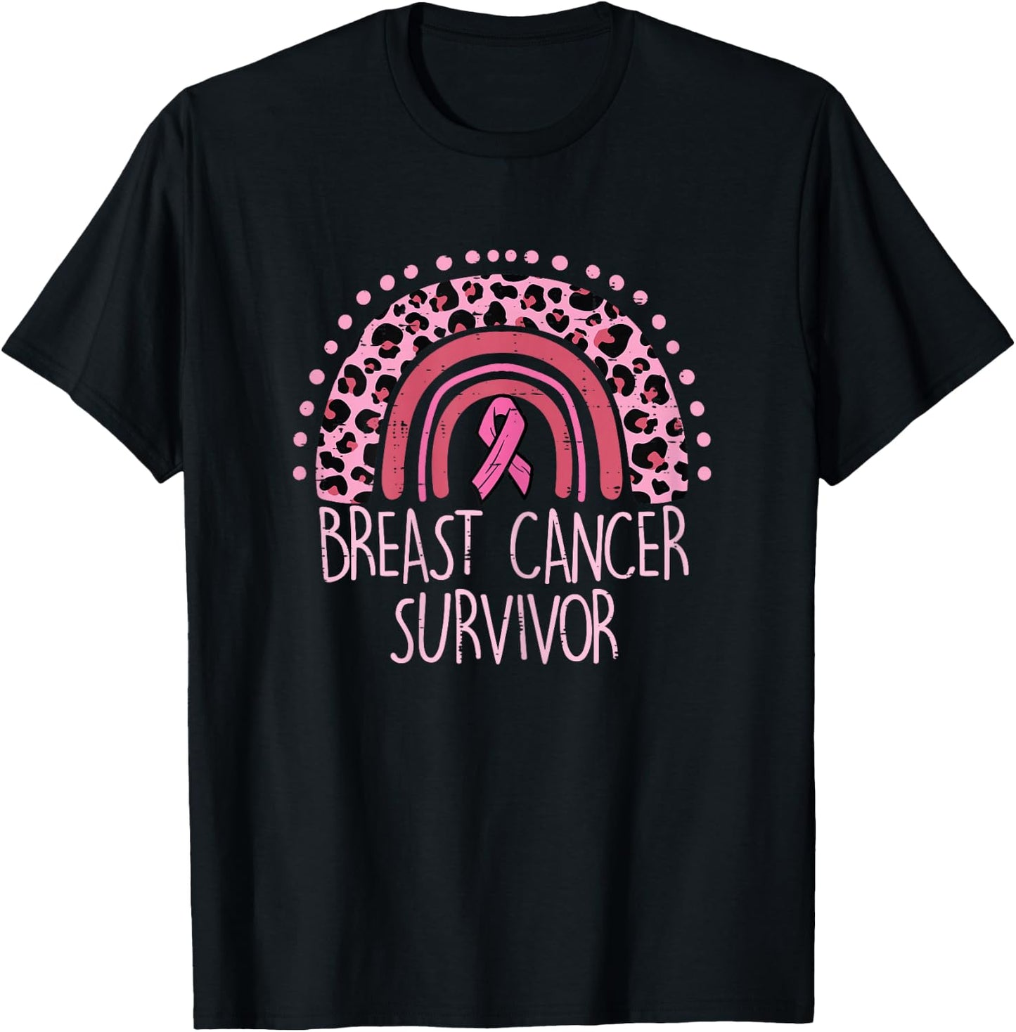 Survivor Rainbow Leopard Pink Breast Cancer Awareness Women T-Shirt - T-Shirt | Black