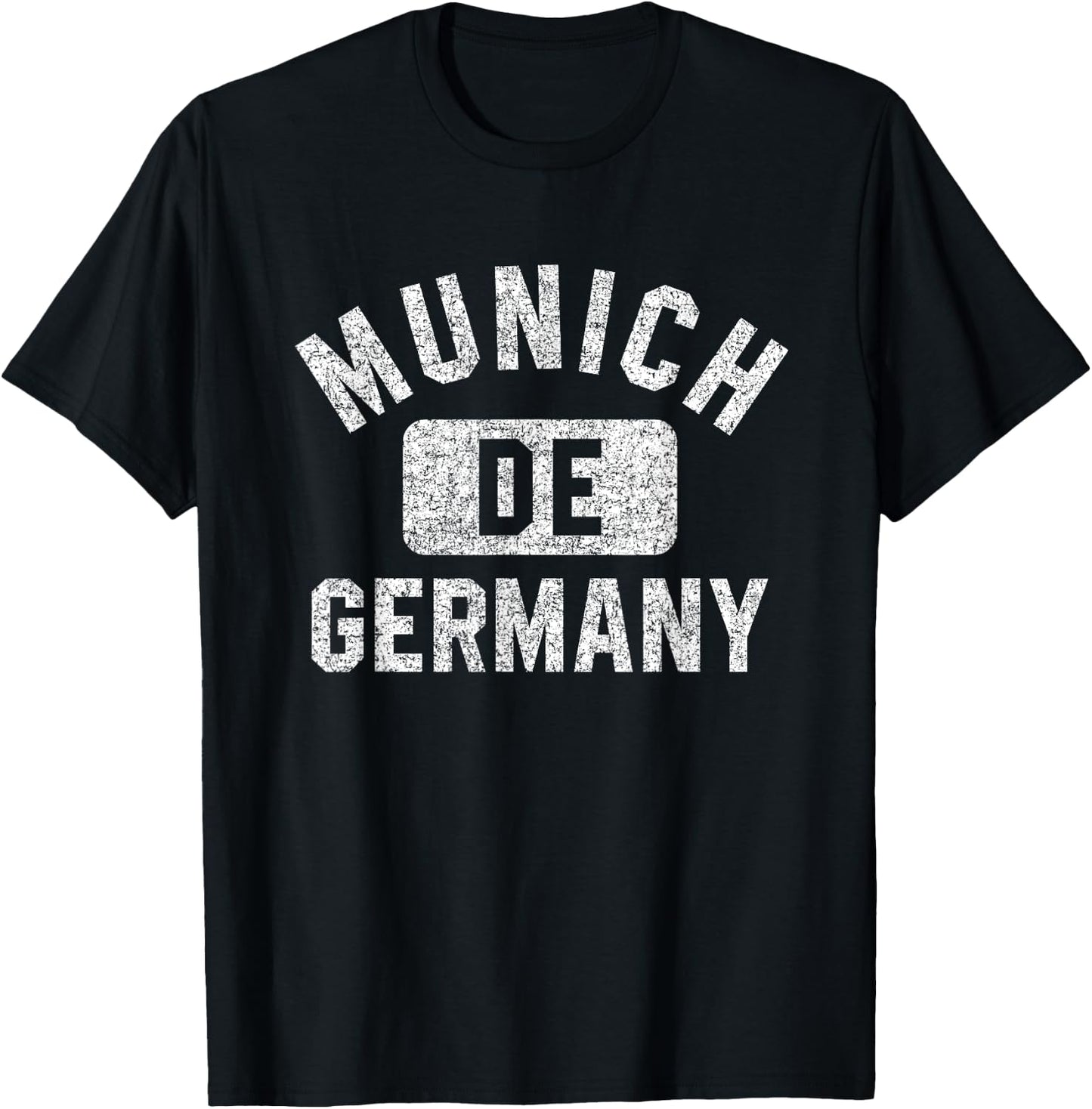 Munich Germany Gym Style Distressed White Print T-Shirt - T-Shirt | Black