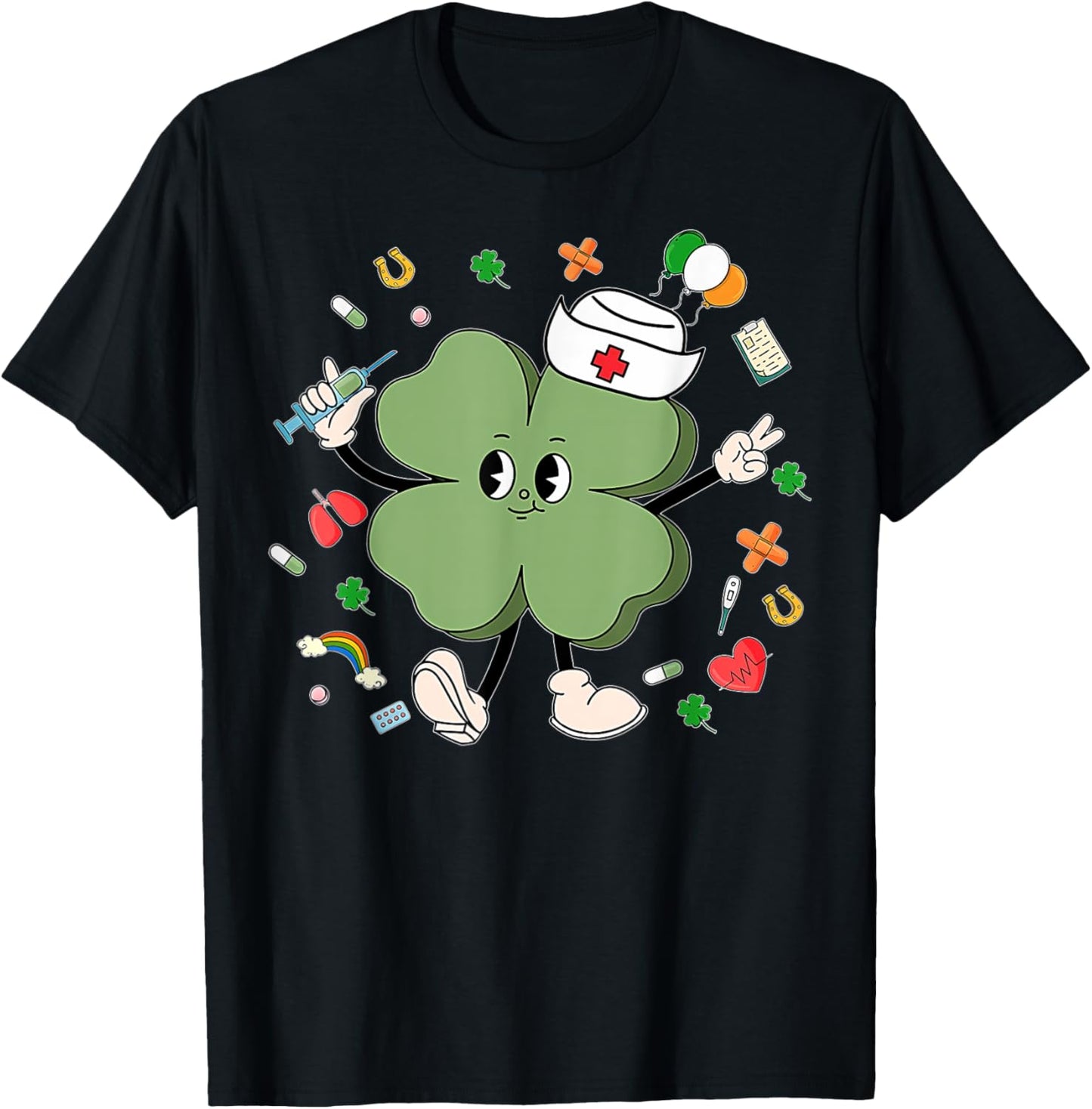 St Patricks Day Nurse Shamrock Saint Pattys Scrub Top Women T-Shirt - T-Shirt | Black