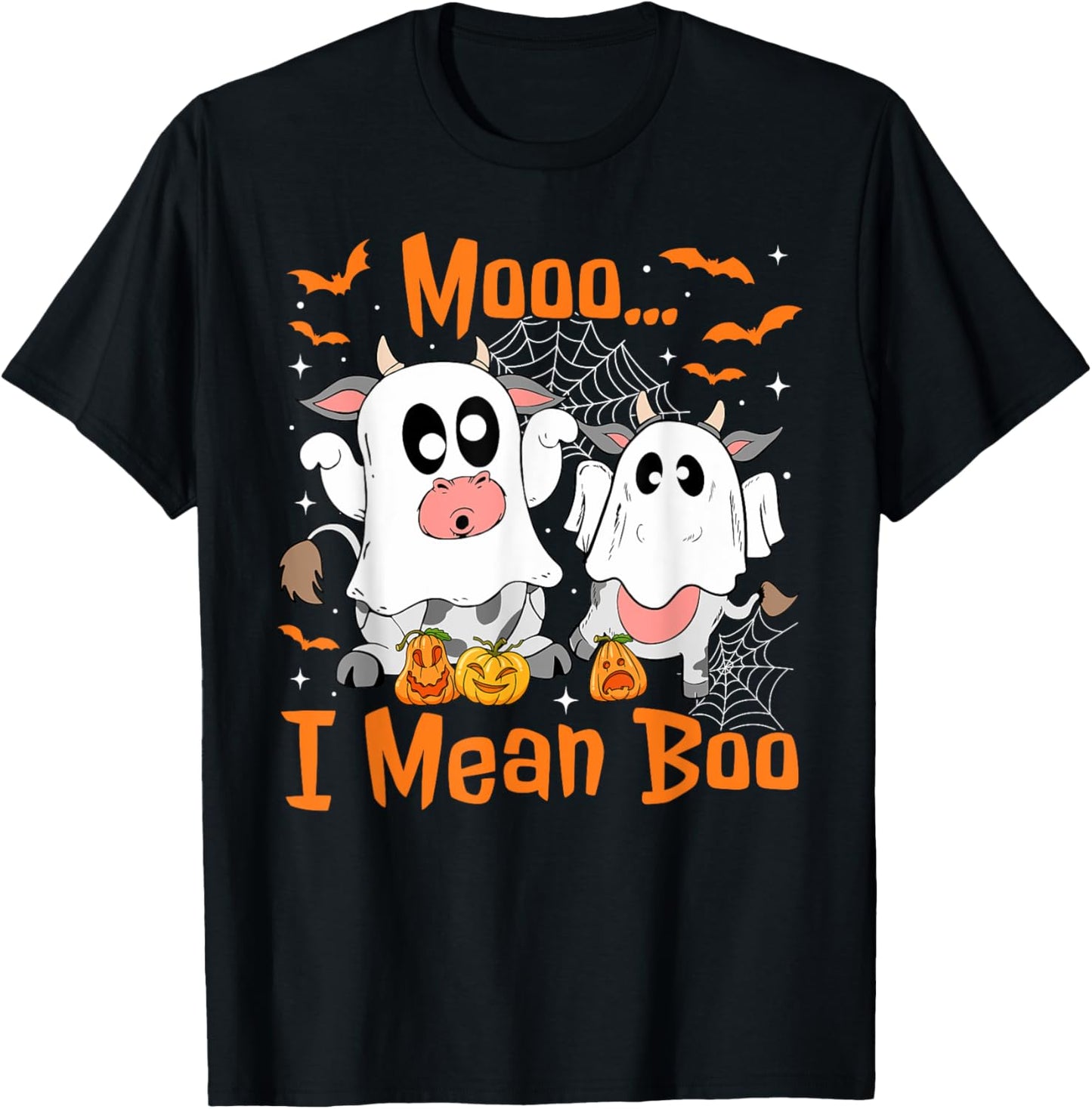 Cute Ghost Cow Moo I Mean Boo Halloween Funny Cow Lover T-Shirt - T-Shirt | Black