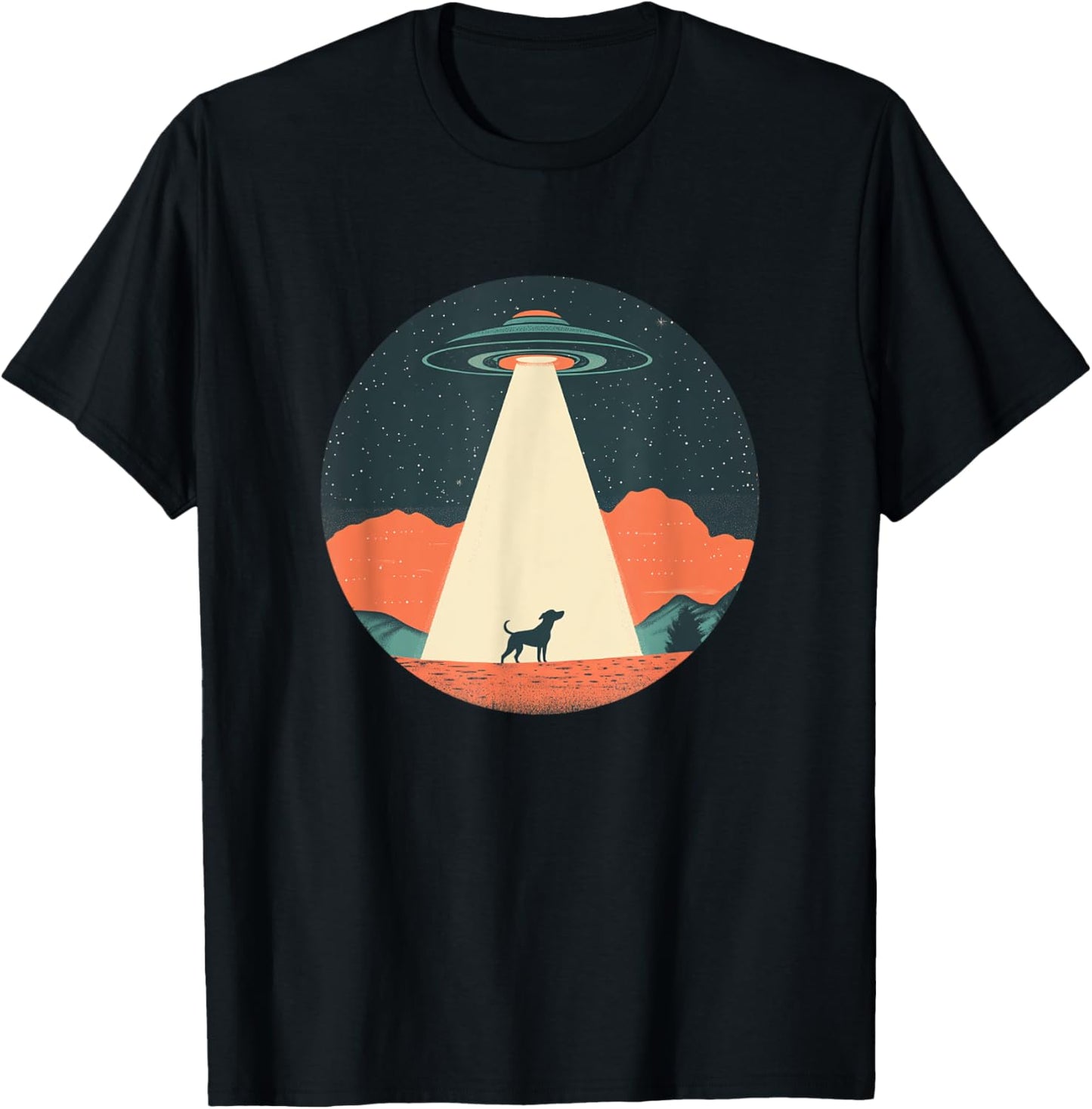 Funny UFO Beaming a Dog Up for Cosmic Fun T-Shirt - T-Shirt | Black