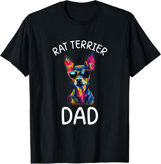 Rat Terrier Dad Pop Art Design Rat Terrier Lovers T-Shirt - T-Shirt | Black