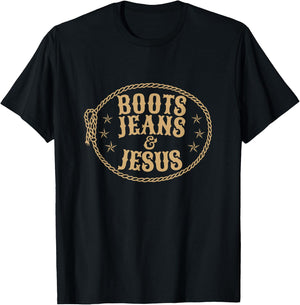 Cute Boots Jeans And Jesus Cowgirl Christian Country Western T-Shirt - T-Shirt | Black