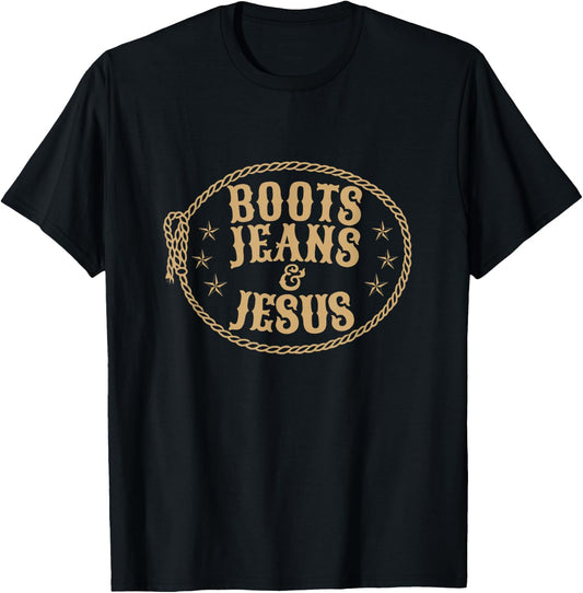 Cute Boots Jeans And Jesus Cowgirl Christian Country Western T-Shirt - T-Shirt | Black