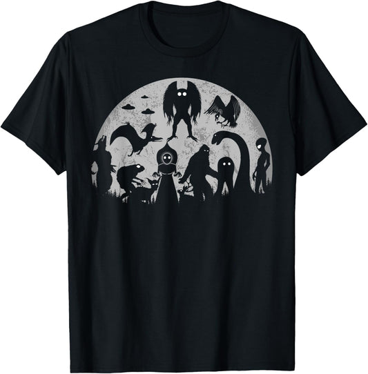 Bigfoot Loch Ness Monster Mothman And Aliens Funny Cryptid T-Shirt - T-Shirt | Black