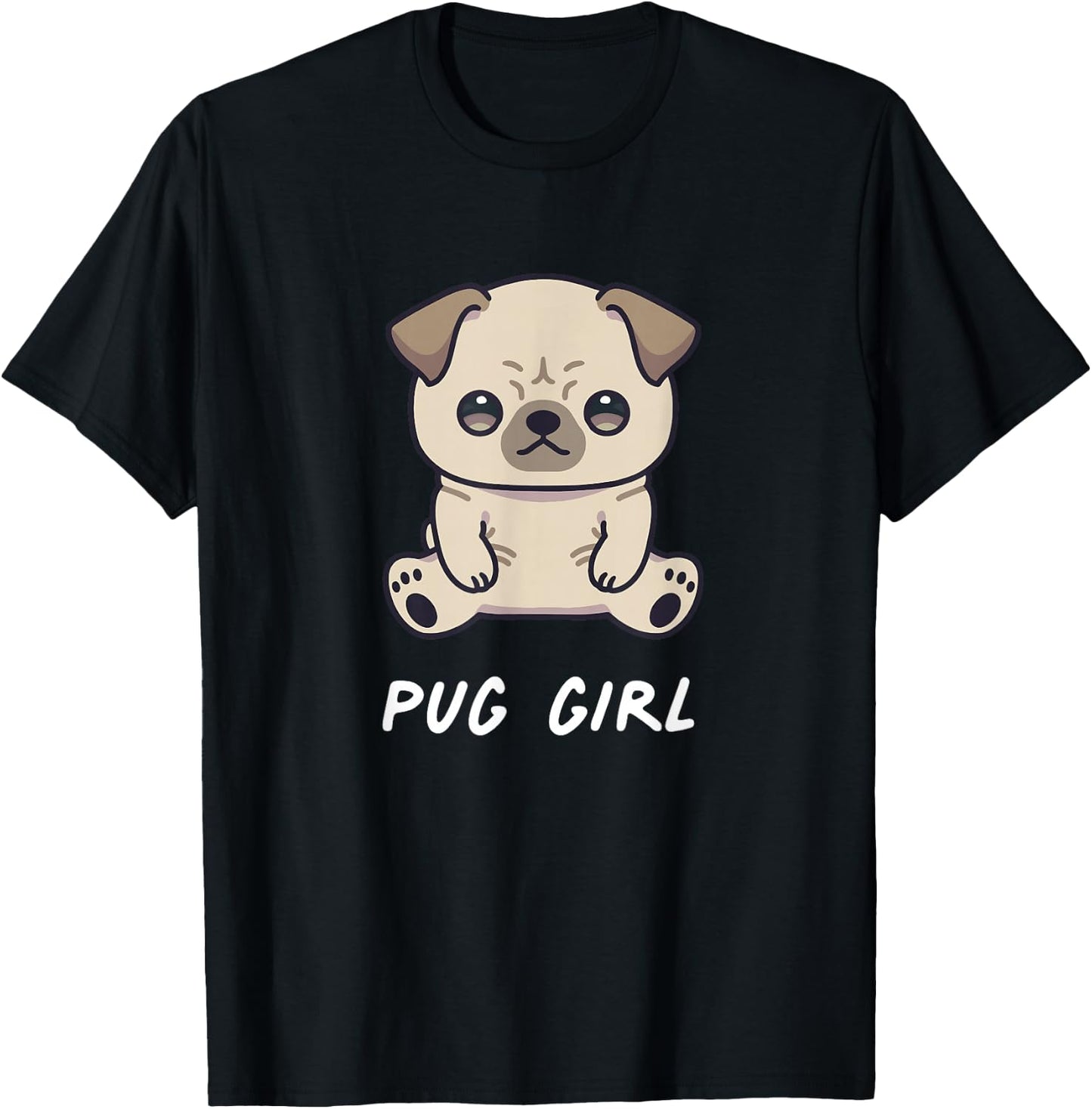 Pug Girl Cute Funny Kawaii Anime Dog Lover Owner Family T-Shirt - T-Shirt | Black
