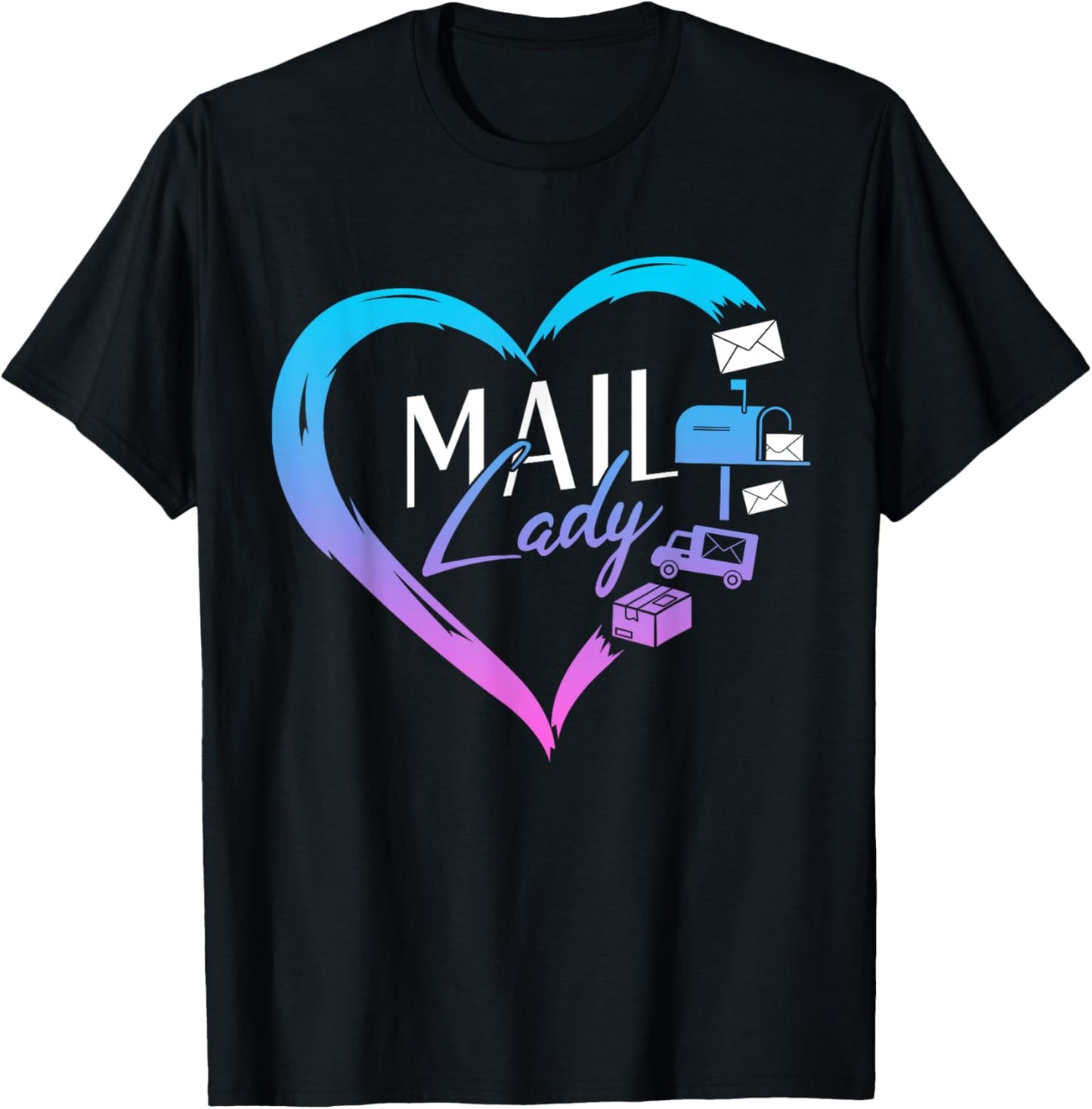 Female Postal Worker Mail Lady Heart World Post Day T-Shirt - T-Shirt | Black