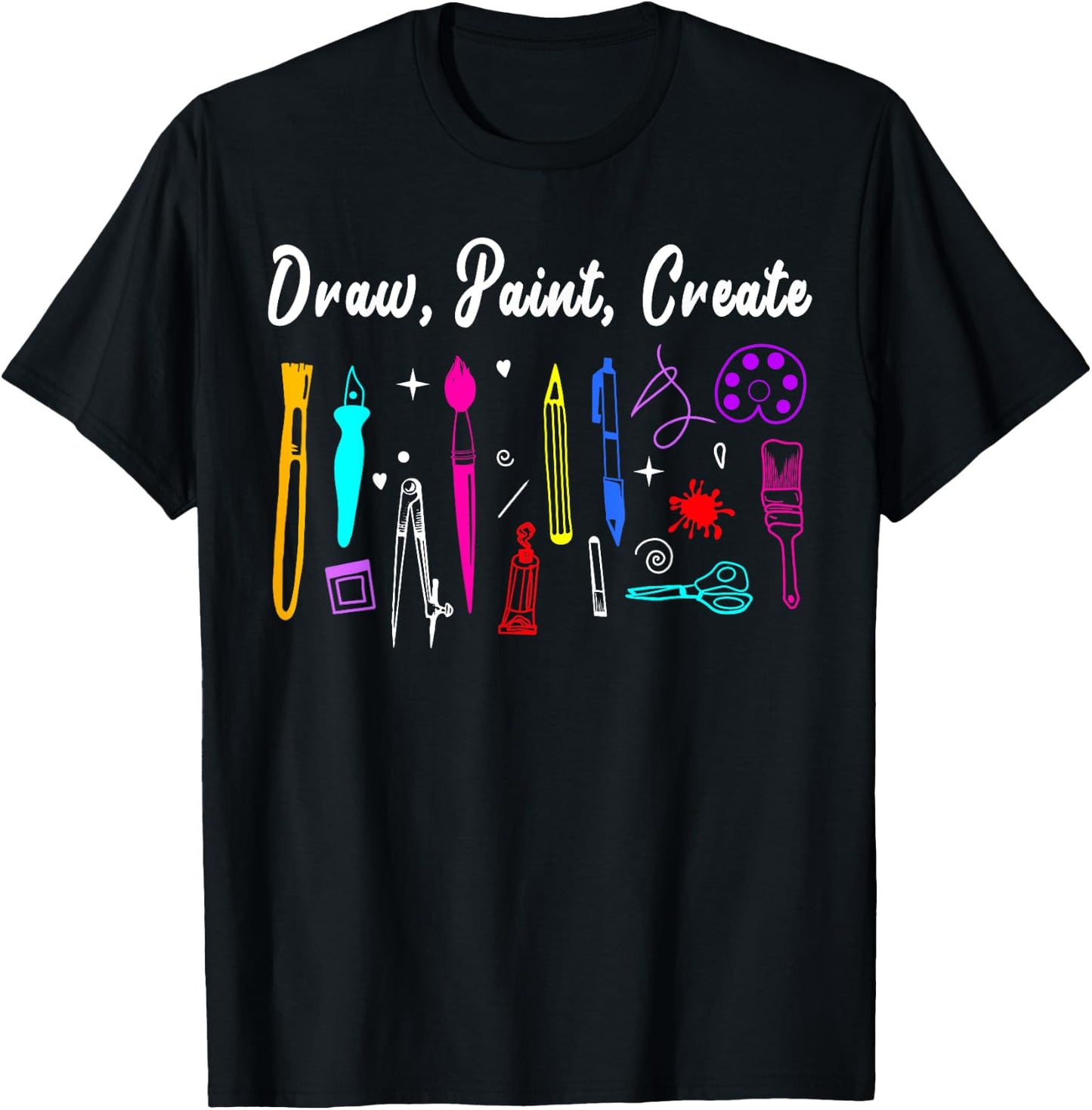 Draw Paint Create Artist Funny Art Teacher Gift Women Kids T-Shirt - T-Shirt | Black