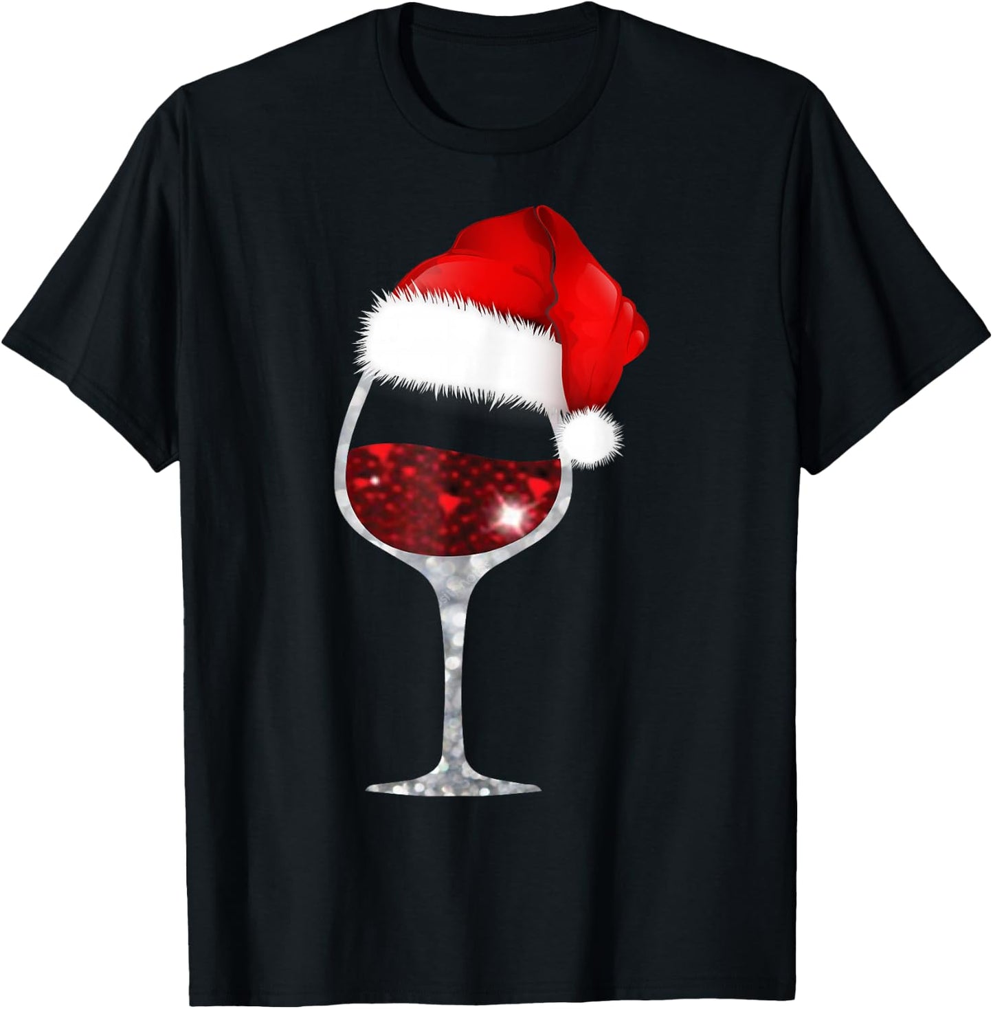 Wine Glass Xmas Christmas Wine Lovers Santa Hat Gift T-Shirt - T-Shirt | Black