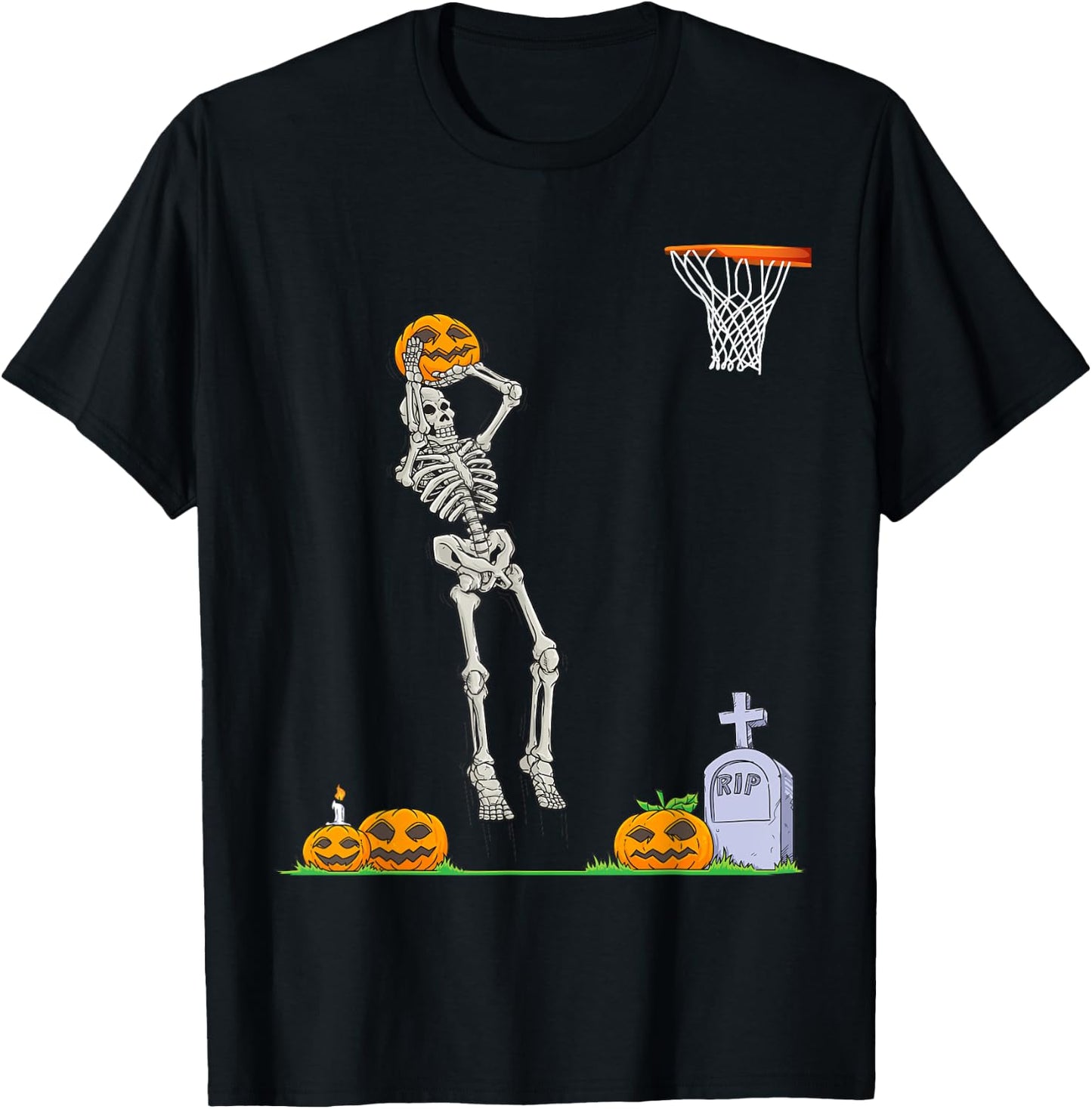 Funny Skeleton Basketball Halloween Pumpkin T-Shirt - T-Shirt | Black
