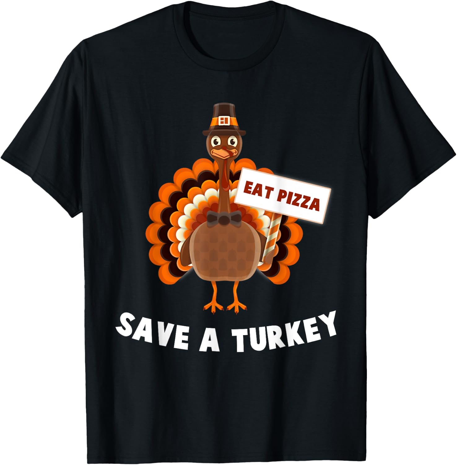 Turkey Eat Pizza Funny Thanksgiving T-Shirt - T-Shirt | Black