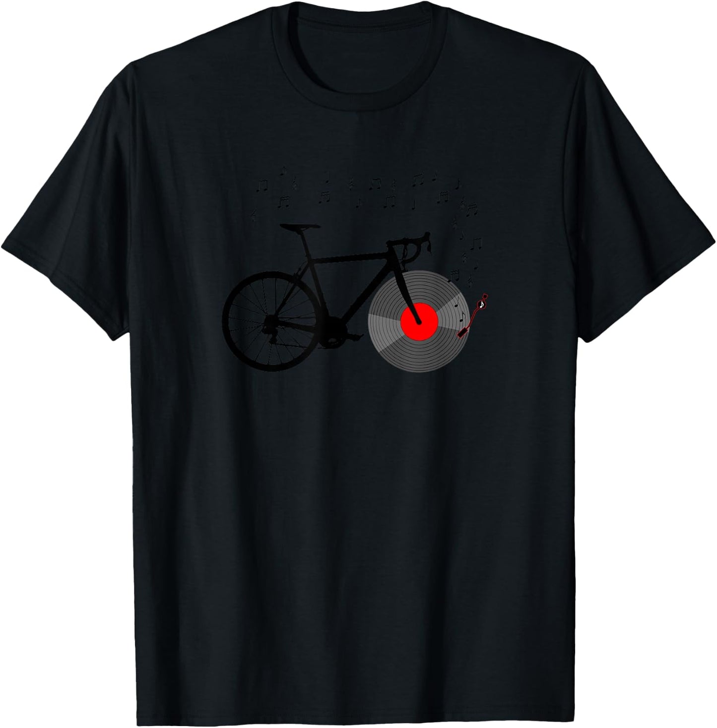 Bicycle Vinyl Record Player Bike Sound Music Notes T-Shirt - T-Shirt | Black