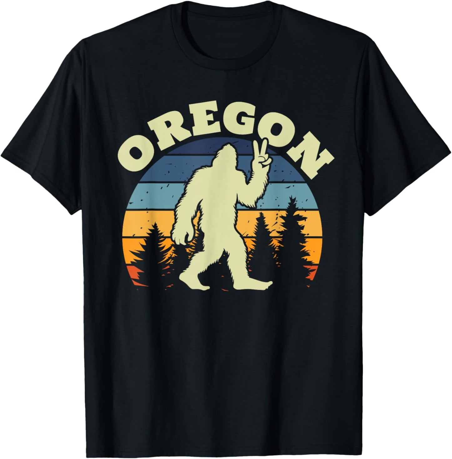 Oregon US State Bigfoot Sasquatch Silhouette Retro T-Shirt - T-Shirt | Black