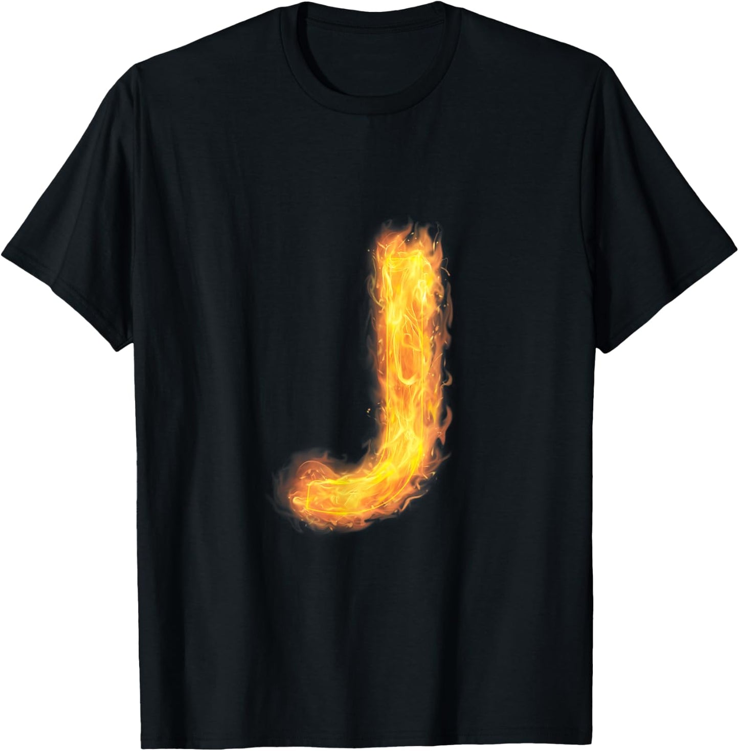 Letter J Sign Alphabet Last Name Consonants Fire Flame Gift T-Shirt - T-Shirt | Black