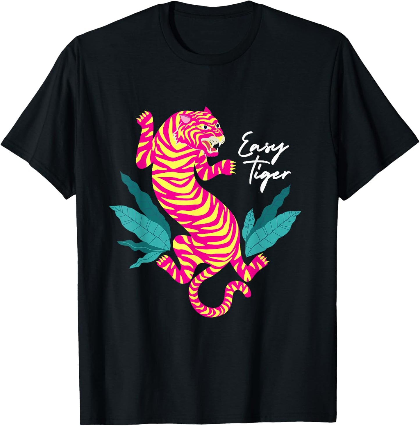 Tiger Apparel & Clothing Retro Hip Fashion Graphic - Women's -Adults Black Animal Print Classic Fit Short Sleeve - Small T-Shirt - T-Shirt | Black