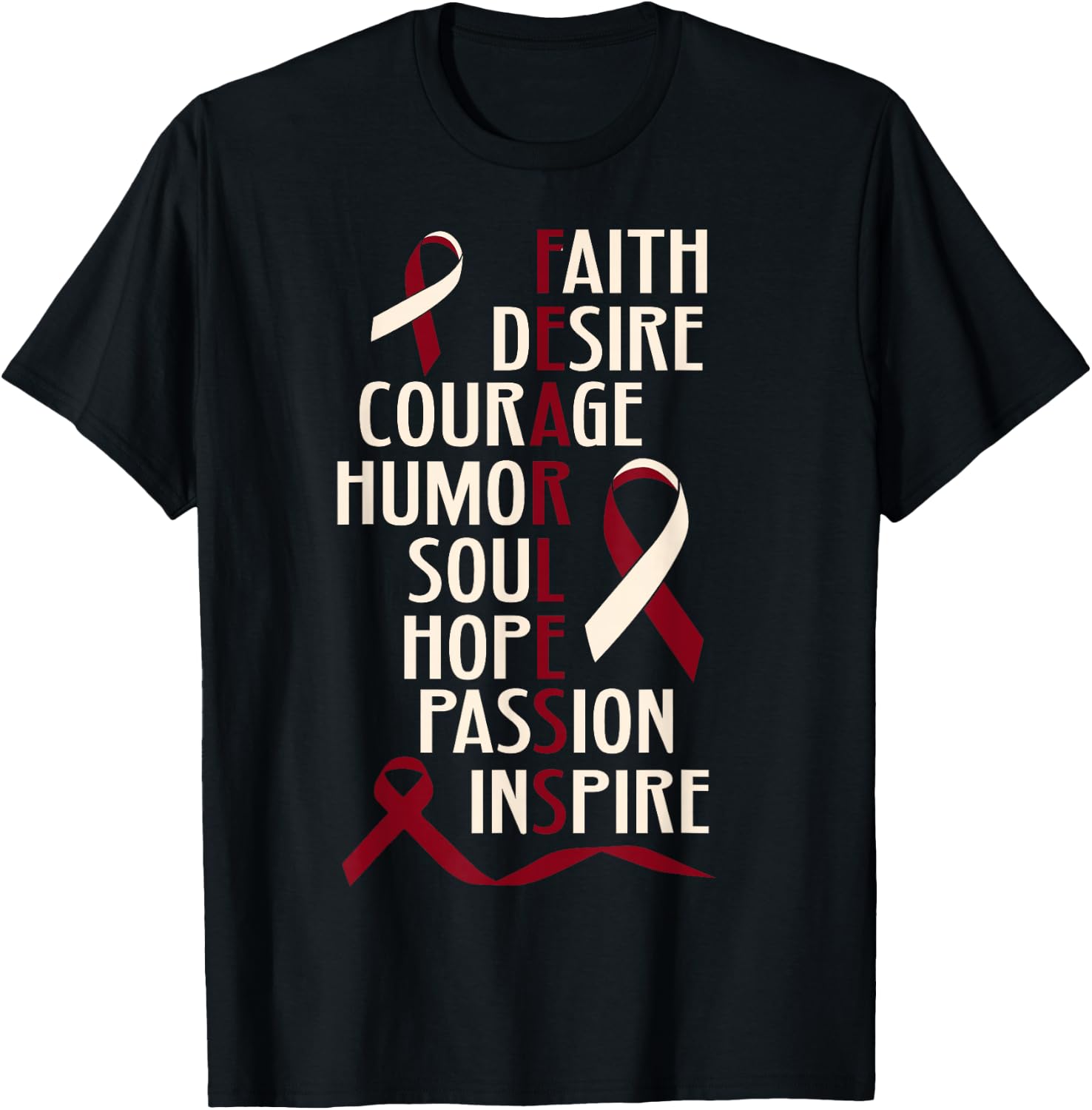 Oral Head Neck Cancer Awareness Fearless Inspirational T-Shirt - T-Shirt | Black