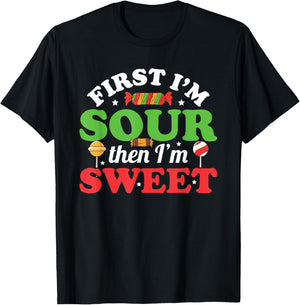 First I'm Sour Then I'm Sweet Funny Kids Patch Candy Patches T-Shirt - T-Shirt | Black