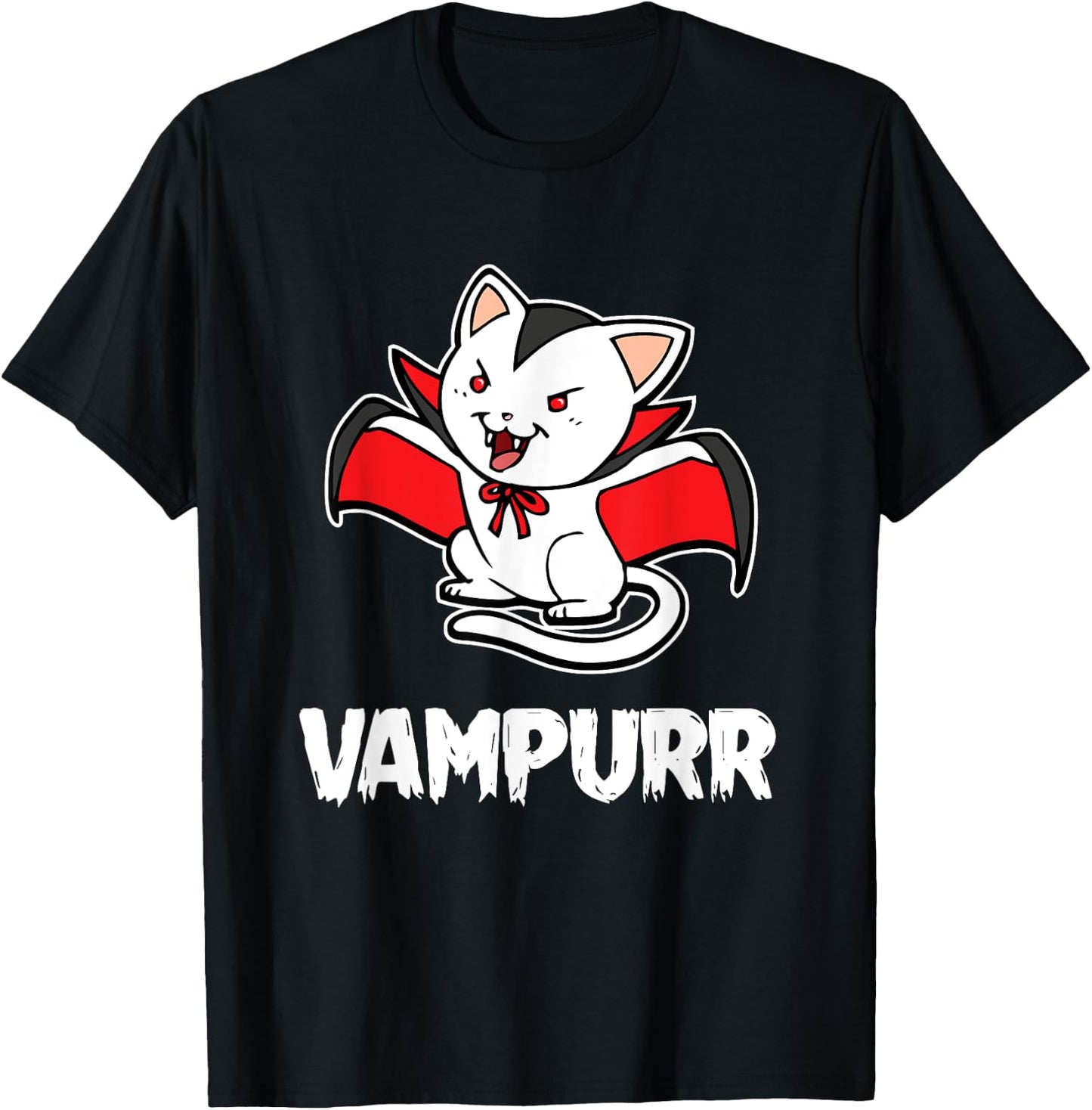 Vampurr Halloween Costume Funny Vampire Kitten Cat Dracula Men Women Kids T-Shirt - T-Shirt | Black