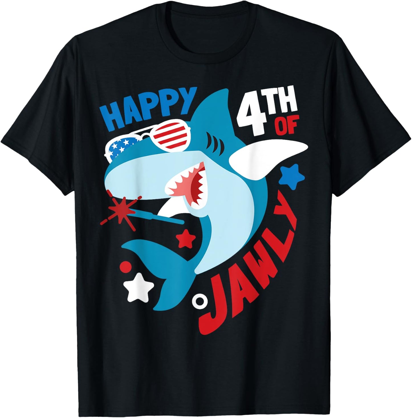Happy 4th Of Jawly Shark Funny 4th Of July Gift T-Shirt - T-Shirt | Black