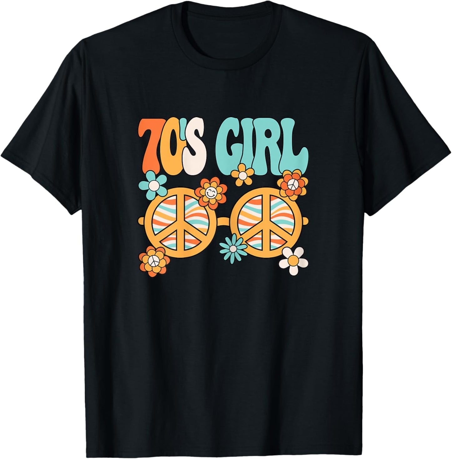 70's Girl 1970s Peace Hippie Disco Party Outfit Groovy Women T-Shirt - T-Shirt | Black