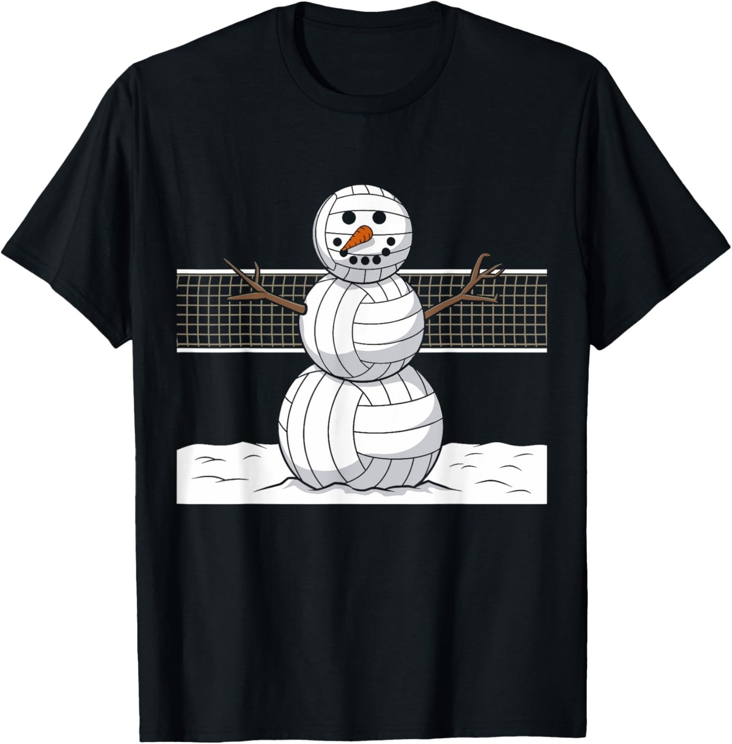 Funny Volleyball Snowman Balls Snow Winter Holiday T-Shirt - T-Shirt | Black
