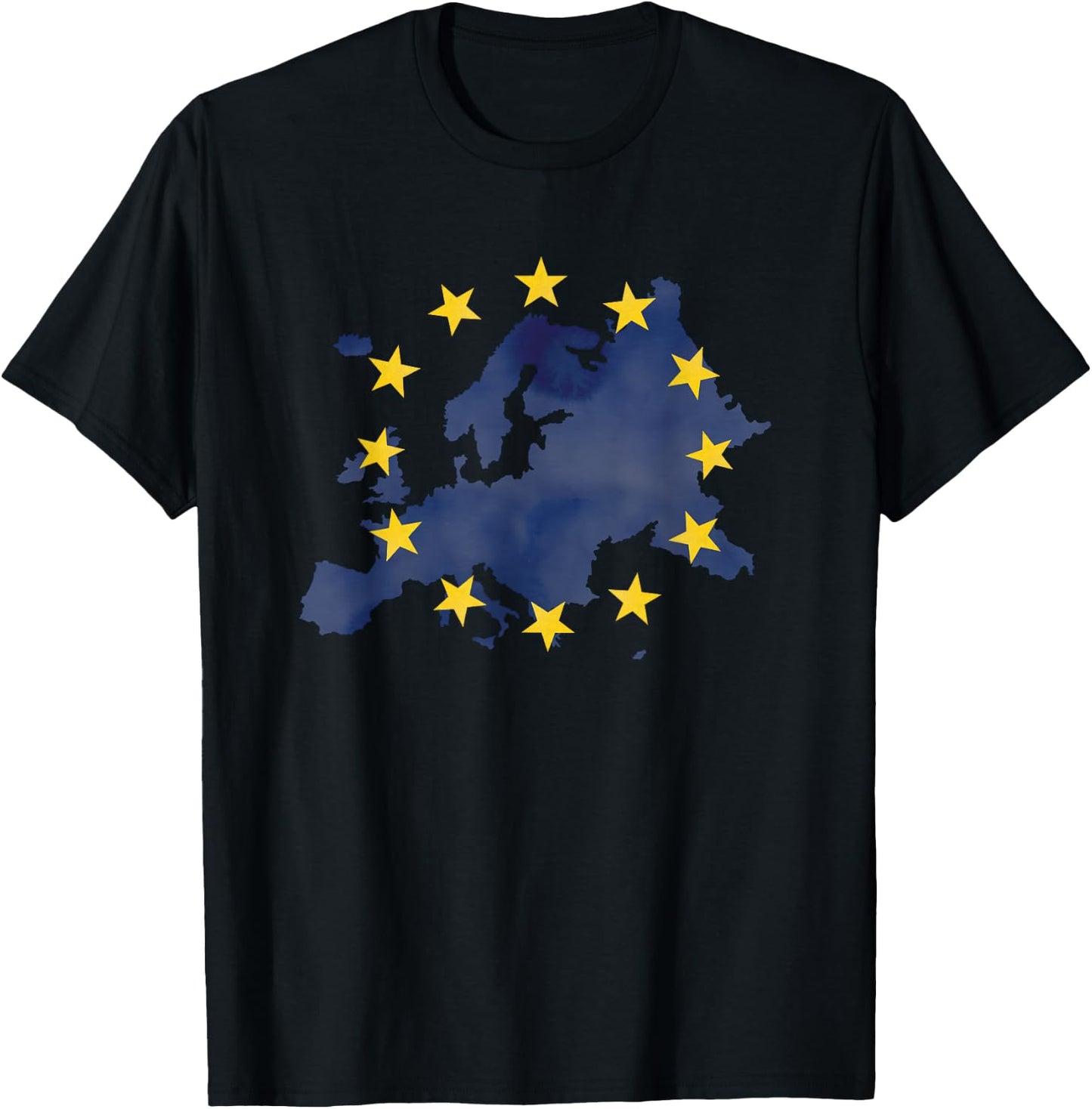 Map of Europe European Union Yellow Stars Starry Night EU T-Shirt - T-Shirt | Black