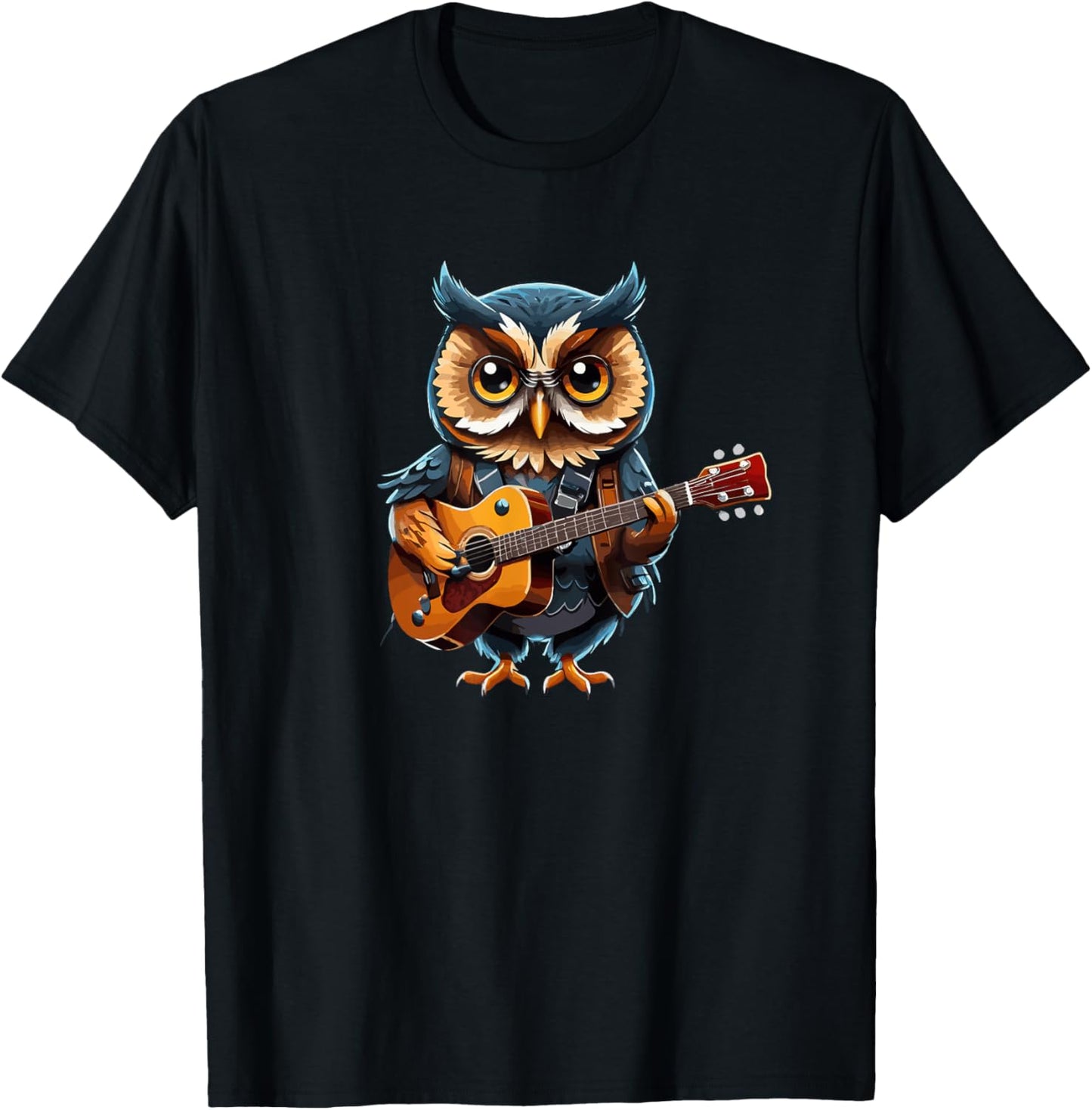 Owl playing Acoustic Guitar, Owl Guitarist T-Shirt - T-Shirt | Black