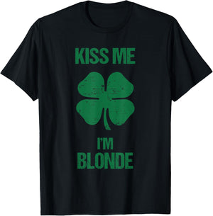 Kiss Me I'm Blonde Shirt St Patricks Day Drinking T-Shirt - T-Shirt | Black