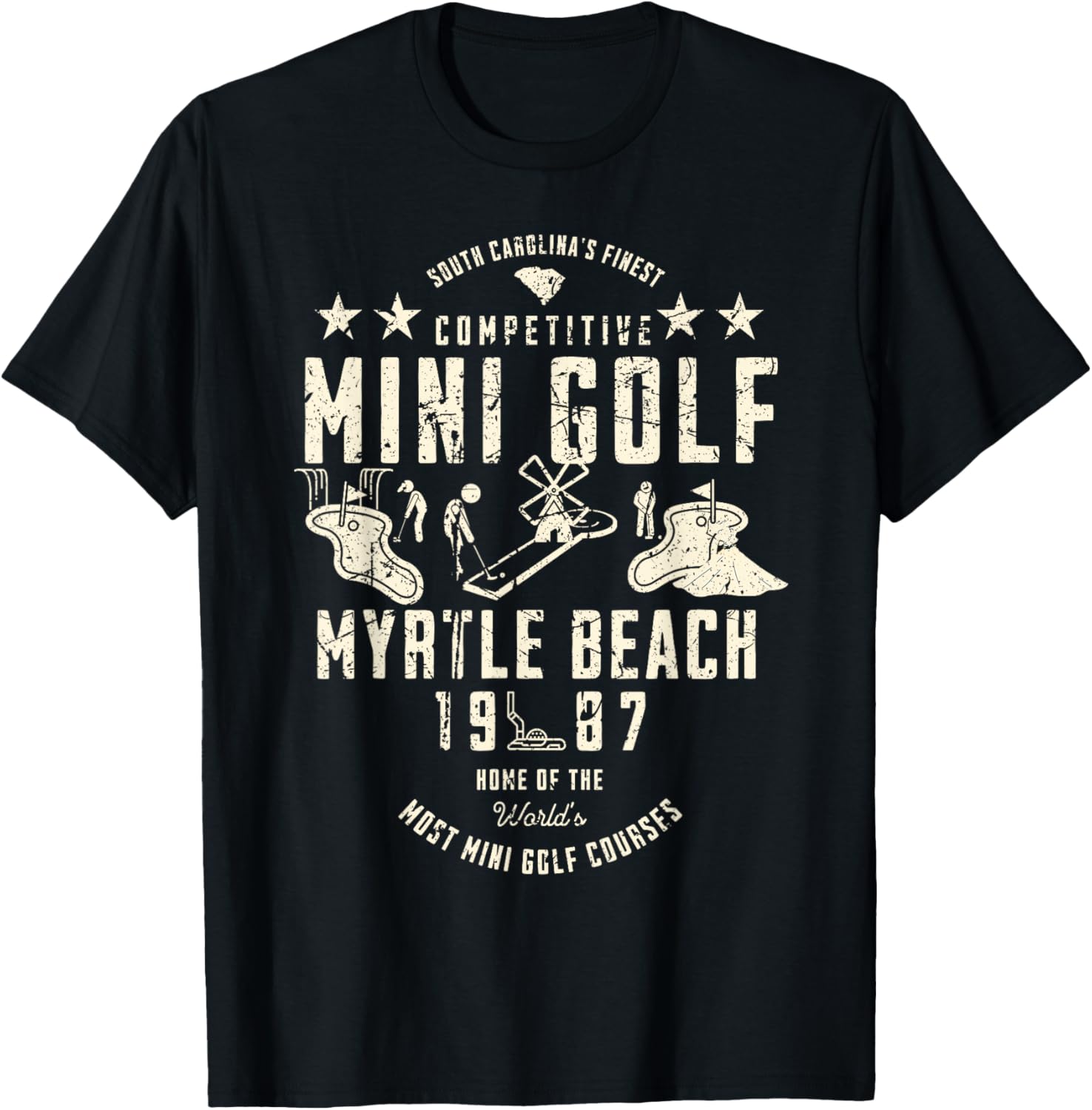 South Carolina's Finest Mini Golf Myrtle Beach 1987 Vintage T-Shirt - T-Shirt | Black