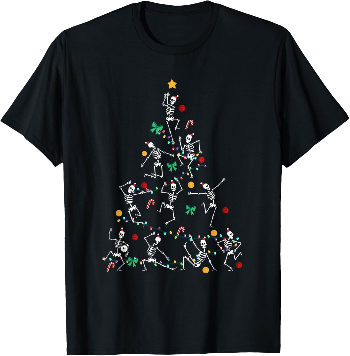 Funny Spooky Dancing Christmas Skeletons T-Shirt - T-Shirt | Black