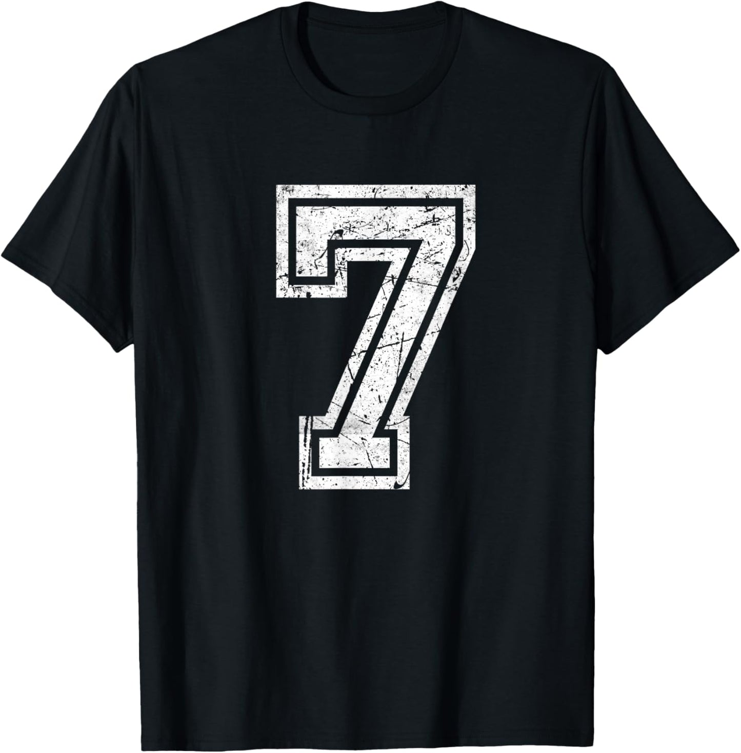 Vintage Number #7 Sport White Varsity Number T-Shirt - T-Shirt | Black