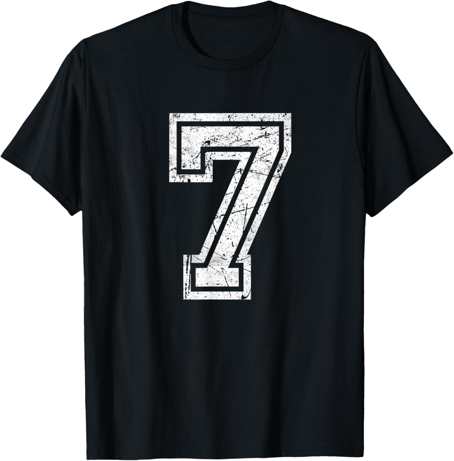 Vintage Number #7 Sport White Varsity Number T-Shirt - T-Shirt | Black