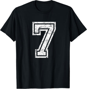 Vintage Number #7 Sport White Varsity Number T-Shirt - T-Shirt | Black
