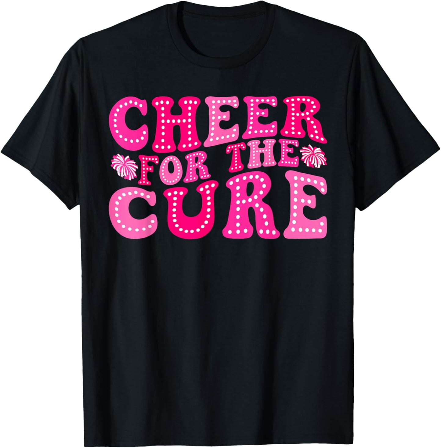 Cheer For The Cure Retro Breast Cancer Awareness Cheerleader T-Shirt - T-Shirt | Black