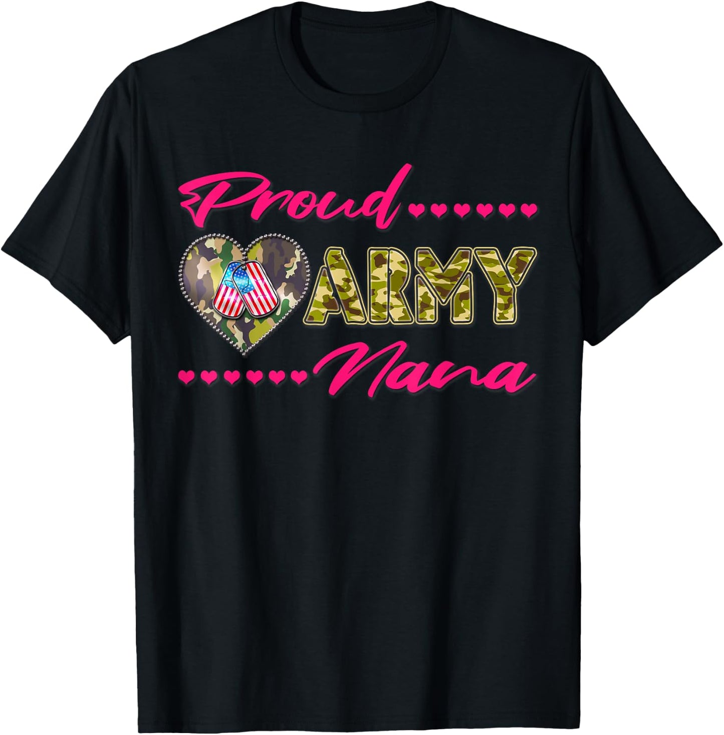 Proud Army Nana - Camo US Flag Dog Tag Military Grandma Gift T-Shirt - T-Shirt | Black