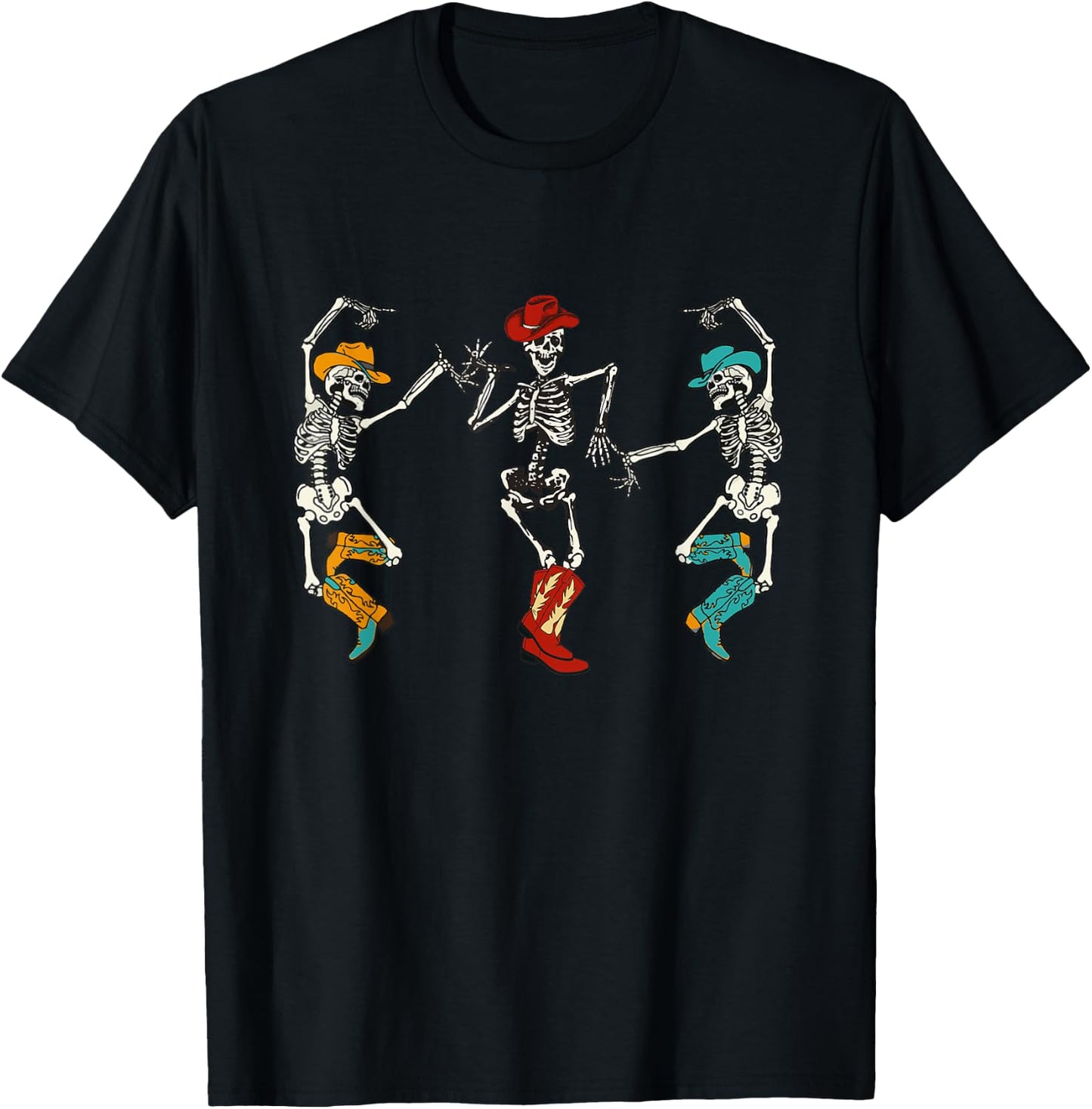 Retro Cowboy Skeleton Cowgirl Dancing Boots Halloween T-Shirt - T-Shirt | Black