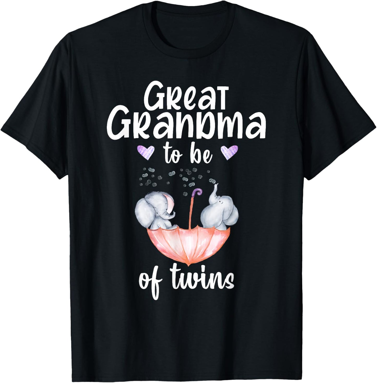 Great Grandma To Be Of Twins Baby Shower Elephant T-Shirt - T-Shirt | Black