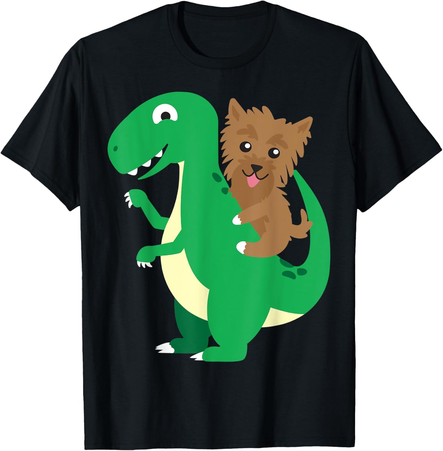 Yorkie Riding T-Rex Cool Dinosaur Dino Dog Halloween Costume Men Women Kids T-Shirt - T-Shirt | Black