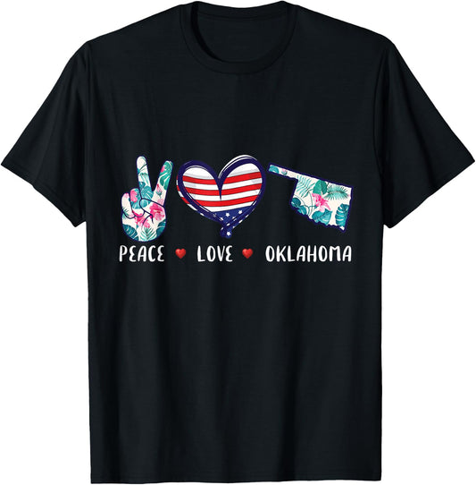 Peace love Oklahoma flag grown Souvenirs women kids T-Shirt - T-Shirt | Black