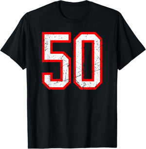 Number #50 White Red Distressed Sport Jersey Lucky Number 50 T-Shirt - T-Shirt | Black