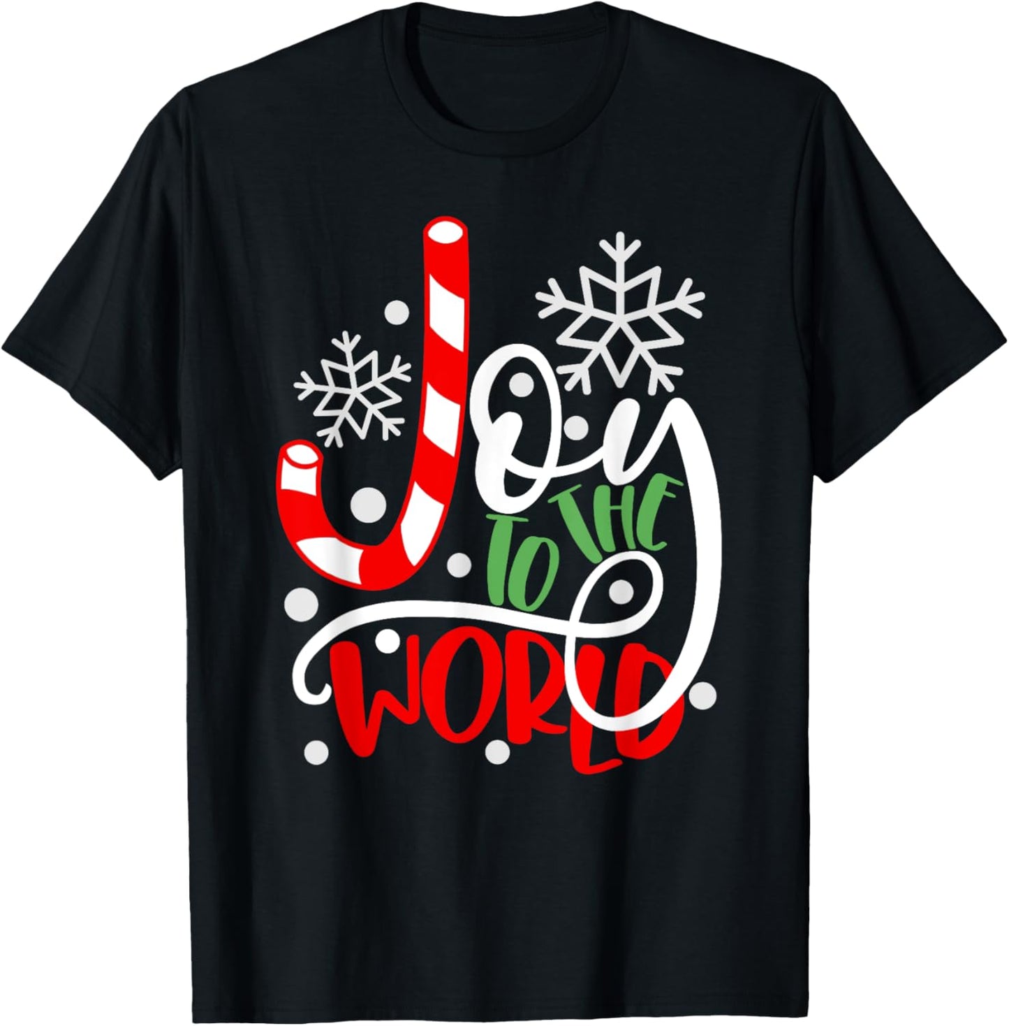 Joy to the World Candy Cane Christmas T-Shirt - T-Shirt | Black