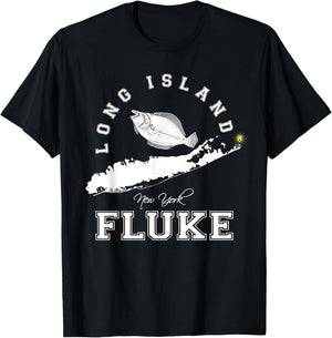 Long Island New York Fluke Fishing Graphic T-Shirt - T-Shirt | Black