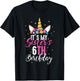 Its My Sisters 6th Birthay Sibling Gift Unicorn Birthday T-Shirt - T-Shirt | Black