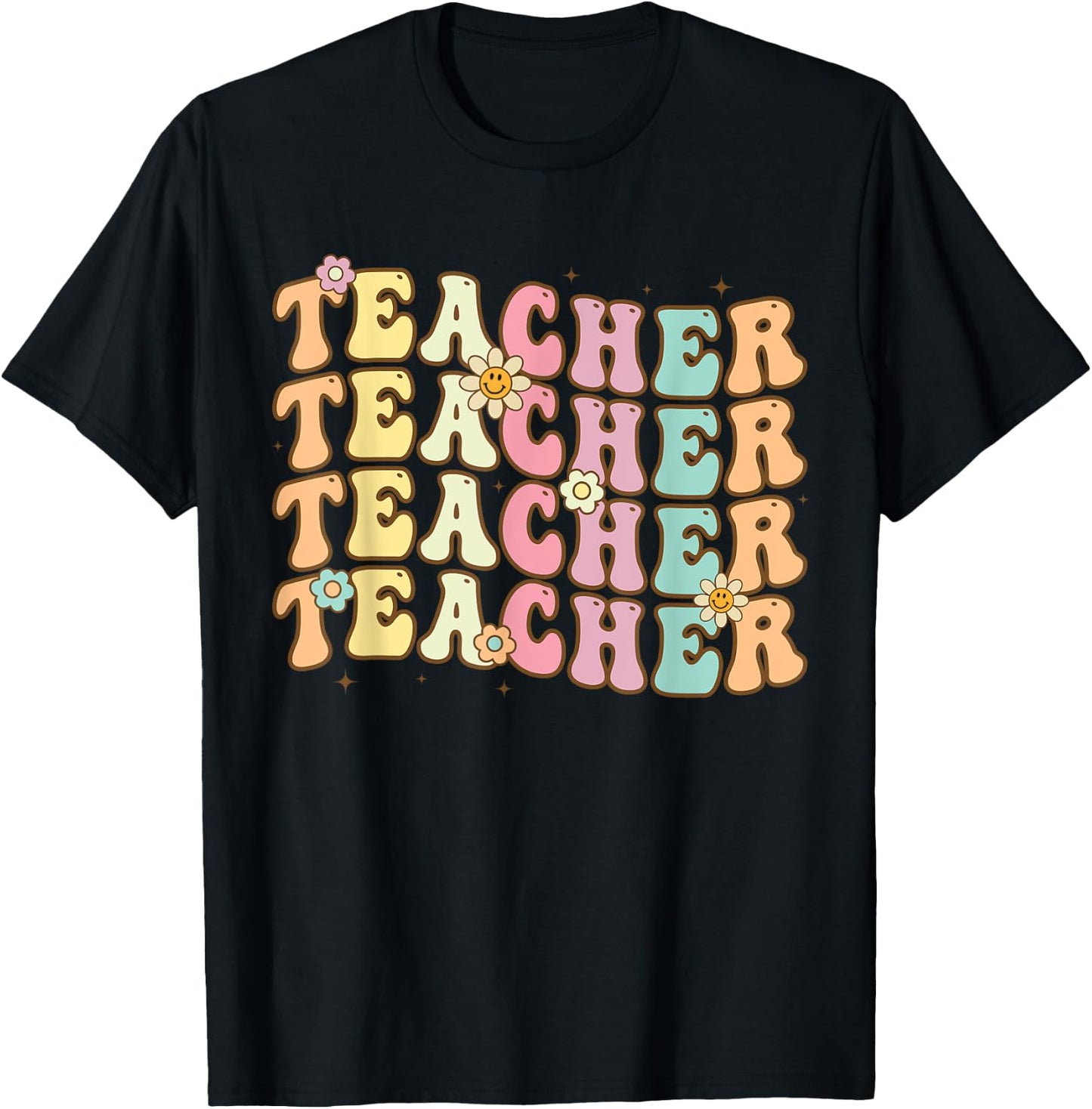 Retro Groovy Teacher Inspirational Colorful Back to School Men Women Girls Kids T-Shirt - T-Shirt | Black