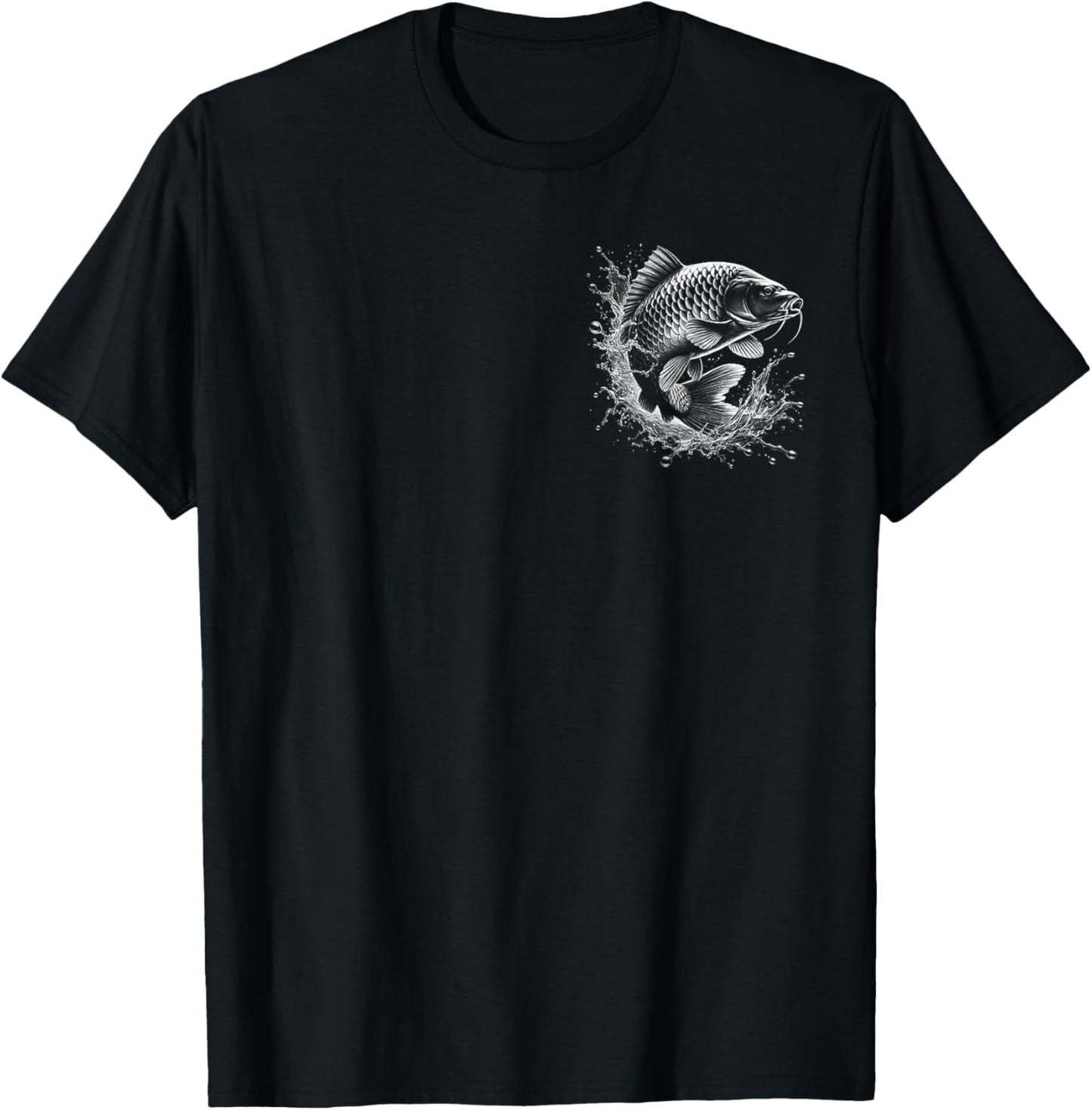 Karpfen im Sprung auf Brust - Fisch-Design für Angler T-Shirt - T-Shirt | Black